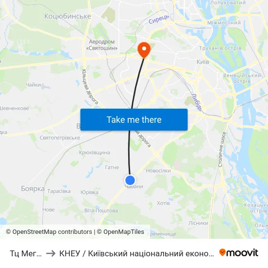 Тц Мегамаркет to КНЕУ / Київський національний економічний університет ім. В. Гетьмана map