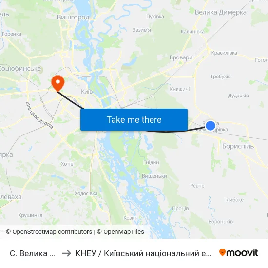 С. Велика Олександрівка to КНЕУ / Київський національний економічний університет ім. В. Гетьмана map