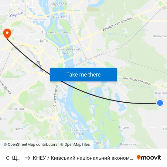 С. Щасливе to КНЕУ / Київський національний економічний університет ім. В. Гетьмана map