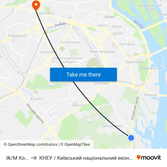 Ж/М Корчувате-2 to КНЕУ / Київський національний економічний університет ім. В. Гетьмана map