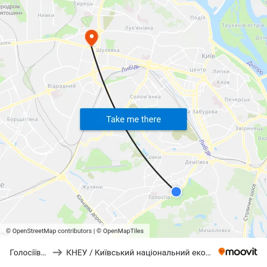 Голосіївський Парк to КНЕУ / Київський національний економічний університет ім. В. Гетьмана map