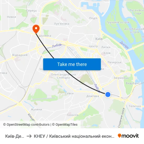 Київ-Деміївський to КНЕУ / Київський національний економічний університет ім. В. Гетьмана map