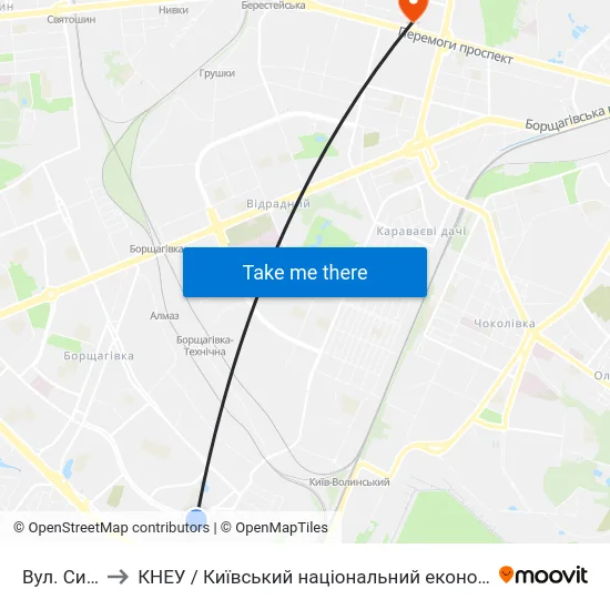 Вул. Симиренка to КНЕУ / Київський національний економічний університет ім. В. Гетьмана map