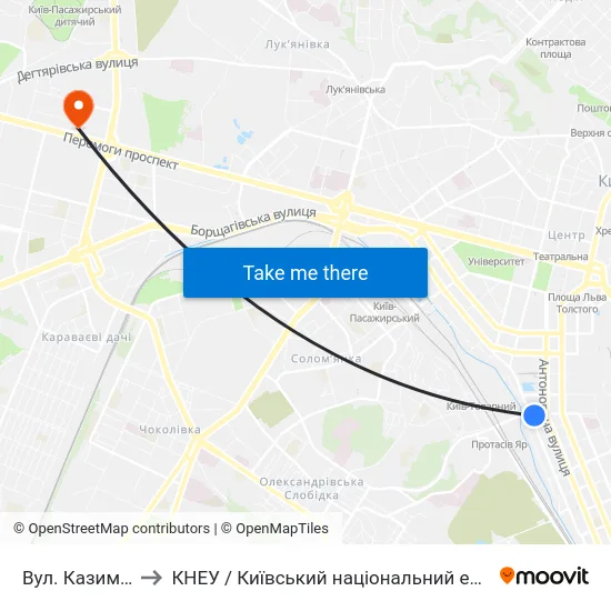 Вул. Казимира Малевича to КНЕУ / Київський національний економічний університет ім. В. Гетьмана map