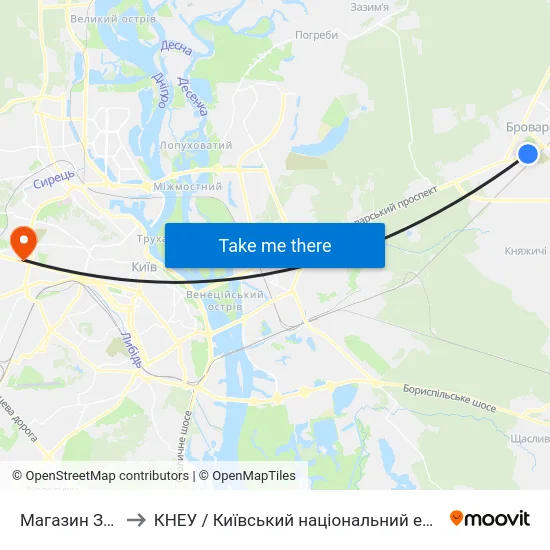 Магазин Зелений Папуга to КНЕУ / Київський національний економічний університет ім. В. Гетьмана map