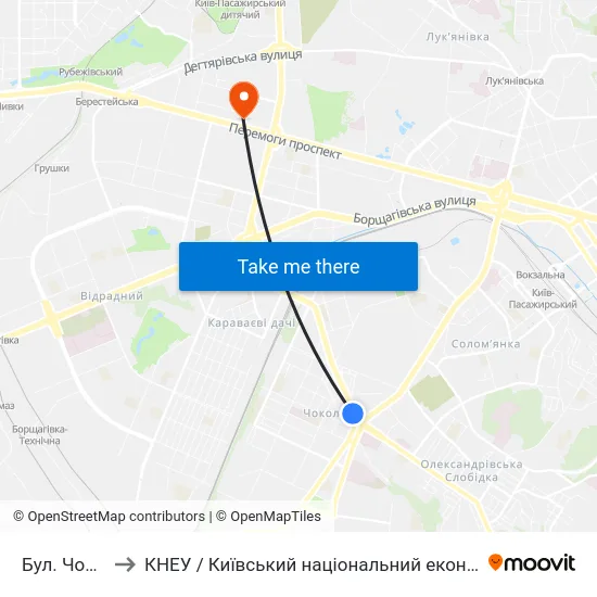 Бул. Чоколівський to КНЕУ / Київський національний економічний університет ім. В. Гетьмана map