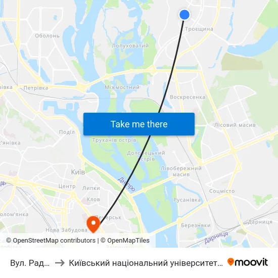 Вул. Радунська to Київський національний університет культури і мистецтв map