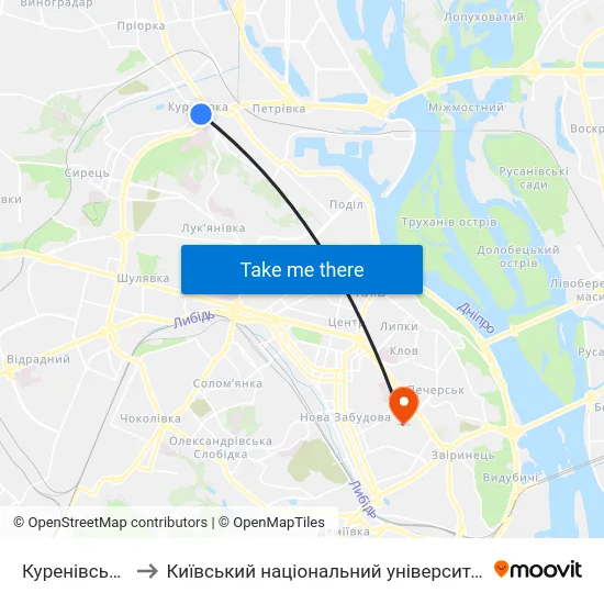 Куренівський Парк to Київський національний університет культури і мистецтв map