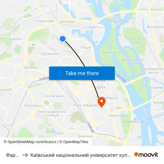 Фармак to Київський національний університет культури і мистецтв map