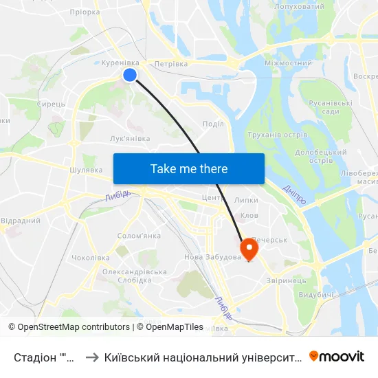 Стадіон ""Спартак"" to Київський національний університет культури і мистецтв map