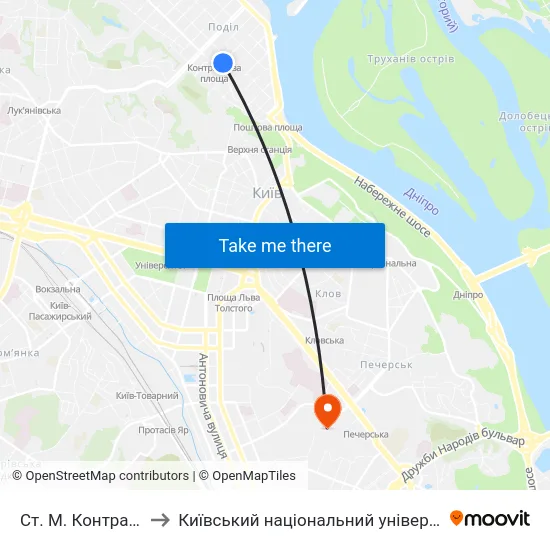 Ст. М. Контрактова Площа to Київський національний університет культури і мистецтв map