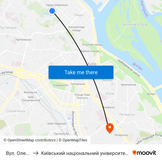 Вул. Оленівська to Київський національний університет культури і мистецтв map