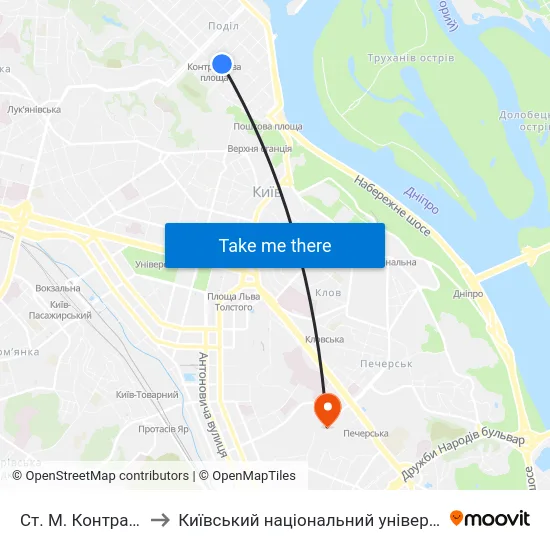 Ст. М. Контрактова Площа to Київський національний університет культури і мистецтв map