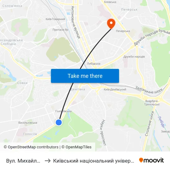 Вул. Михайла Стельмаха to Київський національний університет культури і мистецтв map