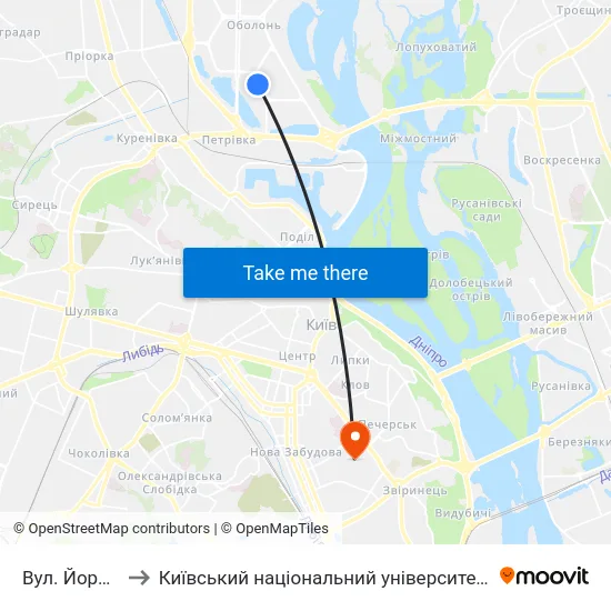 Вул. Йорданська to Київський національний університет культури і мистецтв map