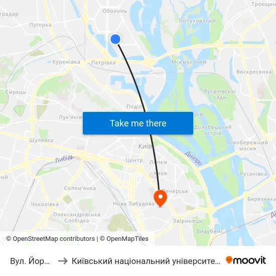 Вул. Йорданська to Київський національний університет культури і мистецтв map