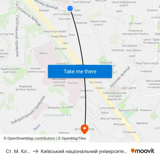 Ст. М. Кловська to Київський національний університет культури і мистецтв map