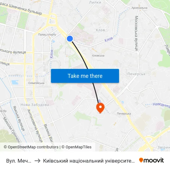 Вул. Мечникова to Київський національний університет культури і мистецтв map