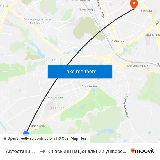 Автостанція Південна to Київський національний університет культури і мистецтв map