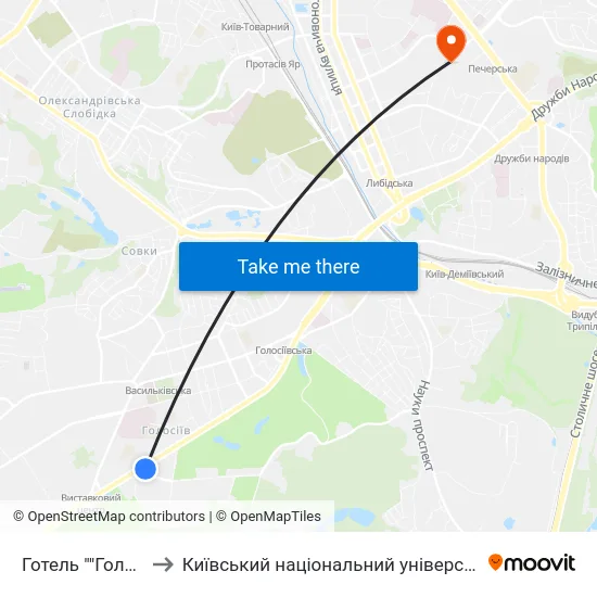 Готель ""Голосіївський"" to Київський національний університет культури і мистецтв map