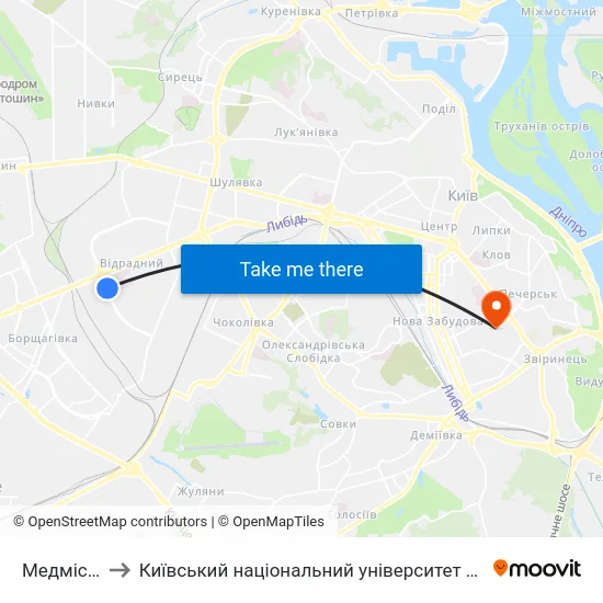 Медмістечко to Київський національний університет культури і мистецтв map