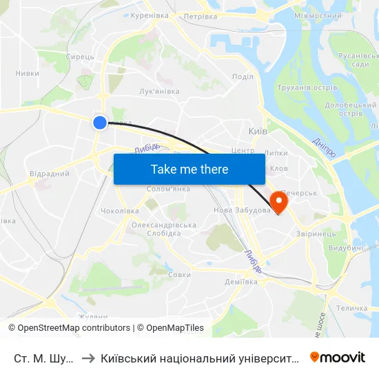 Ст. М. Шулявська to Київський національний університет культури і мистецтв map