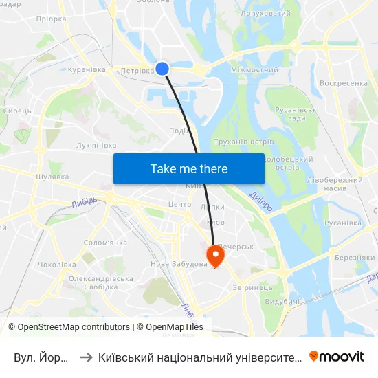 Вул. Йорданська to Київський національний університет культури і мистецтв map
