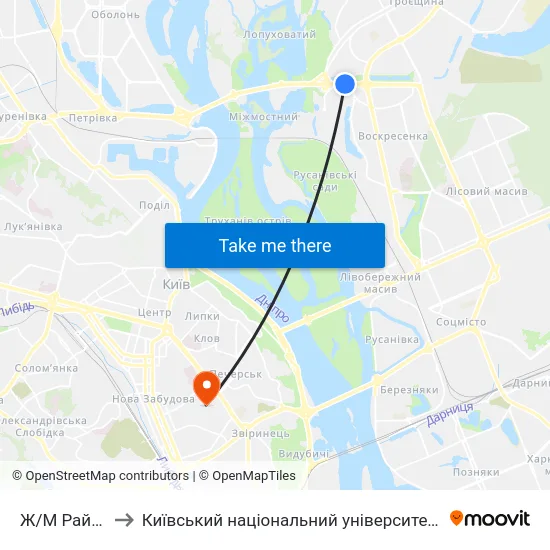 Ж/М Райдужний to Київський національний університет культури і мистецтв map