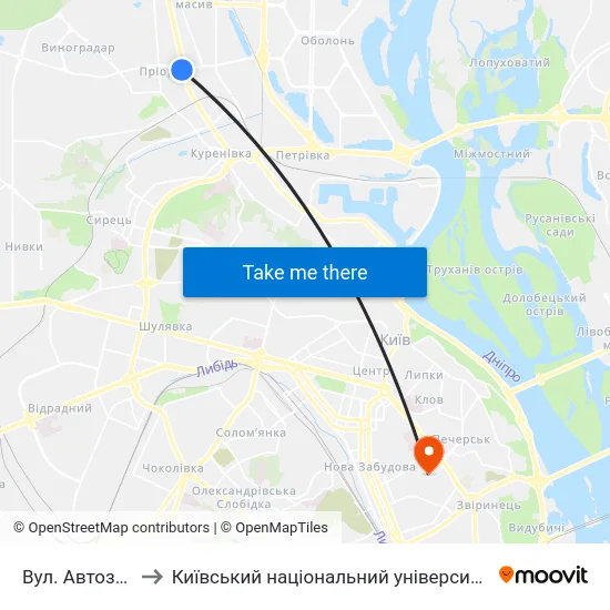Вул. Автозаводська to Київський національний університет культури і мистецтв map