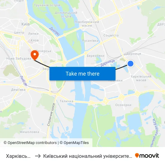 Харківське Шосе to Київський національний університет культури і мистецтв map