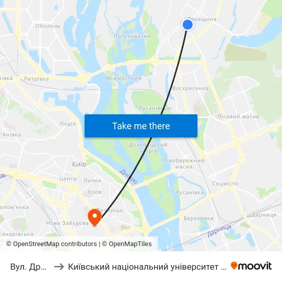 Вул. Драйзера to Київський національний університет культури і мистецтв map
