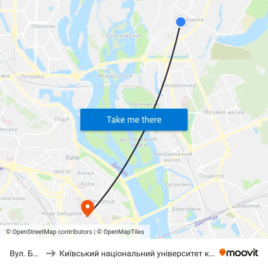 Вул. Беретті to Київський національний університет культури і мистецтв map