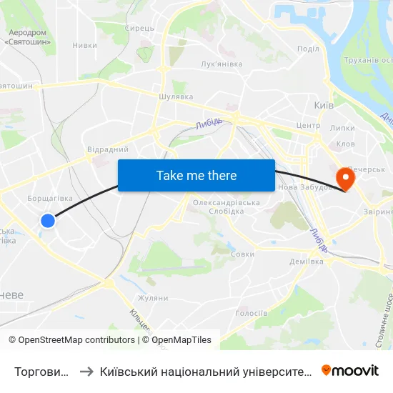Торговий Центр to Київський національний університет культури і мистецтв map