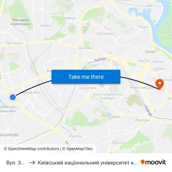 Вул. Зодчих to Київський національний університет культури і мистецтв map