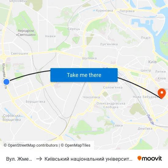 Вул. Жмеринська to Київський національний університет культури і мистецтв map