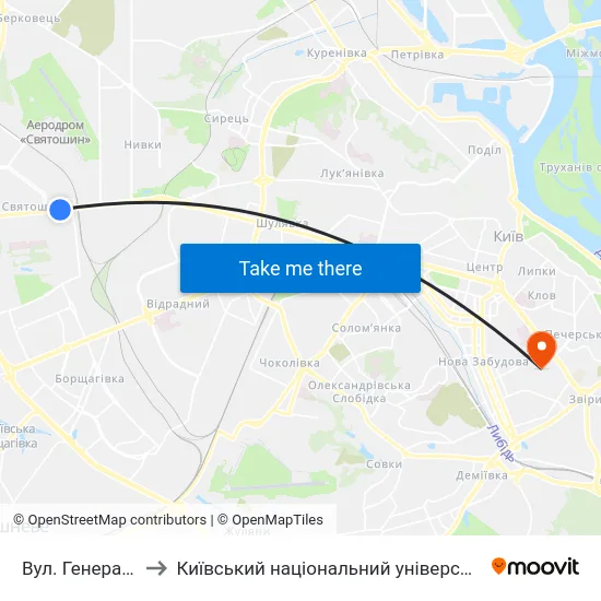 Вул. Генерала Вітрука to Київський національний університет культури і мистецтв map