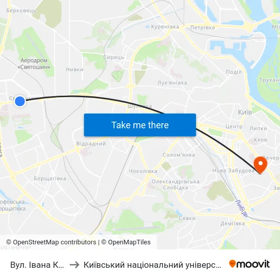 Вул. Івана Крамського to Київський національний університет культури і мистецтв map