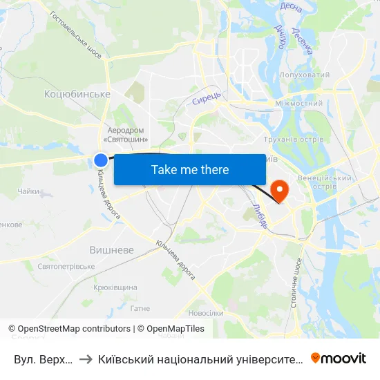 Вул. Верховинна to Київський національний університет культури і мистецтв map
