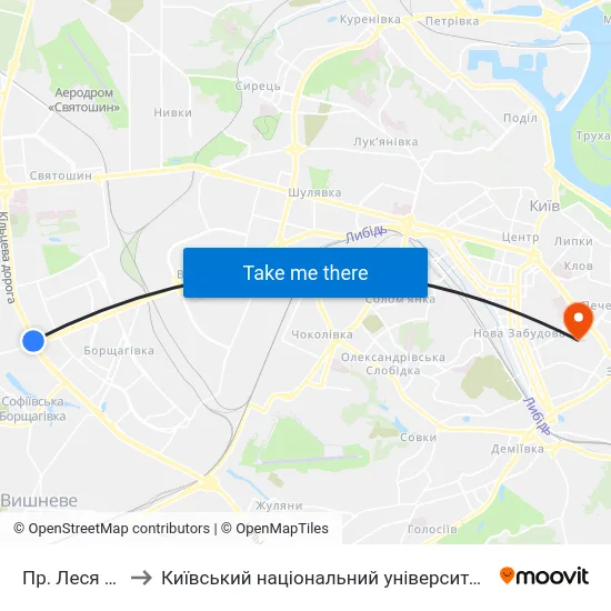 Пр. Леся Курбаса to Київський національний університет культури і мистецтв map