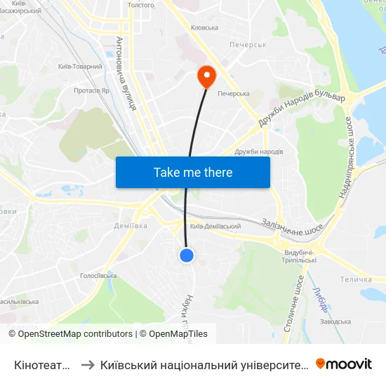 Кінотеатр Салют to Київський національний університет культури і мистецтв map