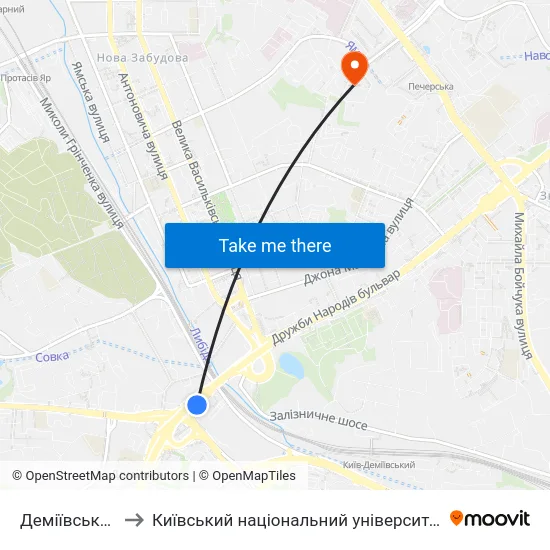 Деміївський Ринок to Київський національний університет культури і мистецтв map