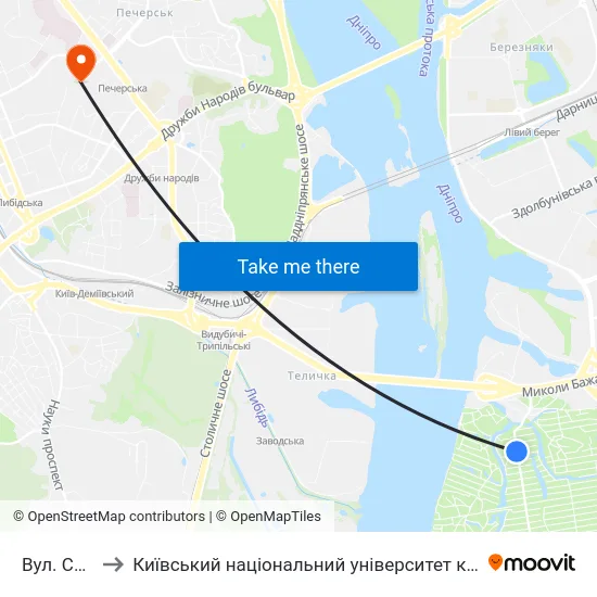 Вул. Садова to Київський національний університет культури і мистецтв map