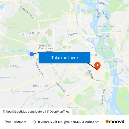 Вул. Миколи Ушакова to Київський національний університет культури і мистецтв map