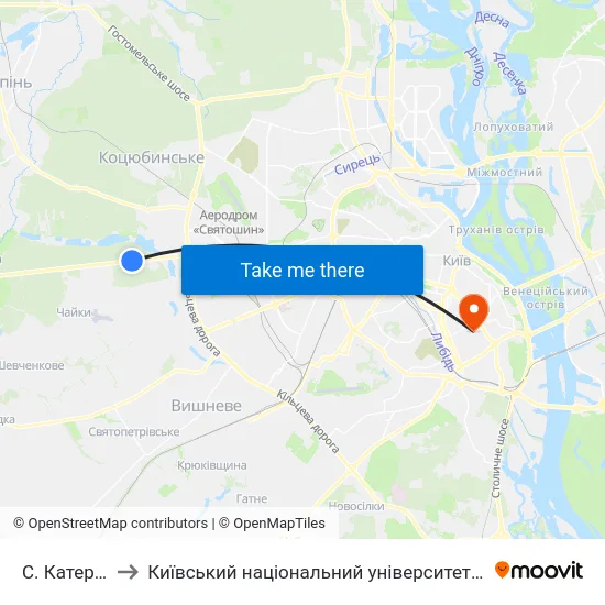 С. Катеринівка to Київський національний університет культури і мистецтв map