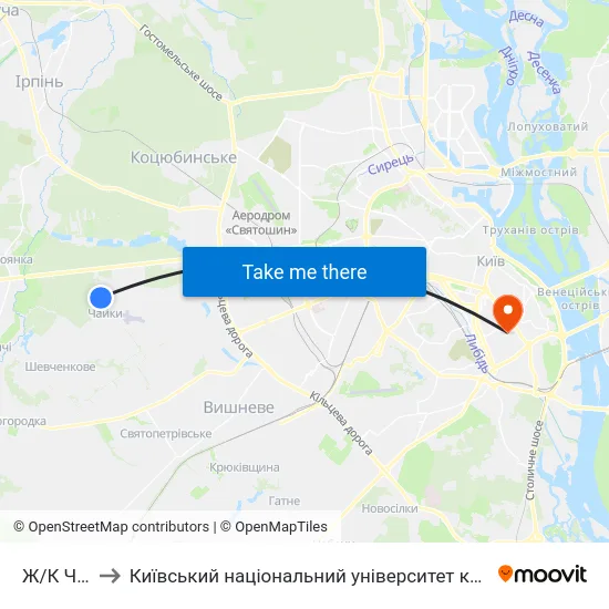 Ж/К Чайка to Київський національний університет культури і мистецтв map