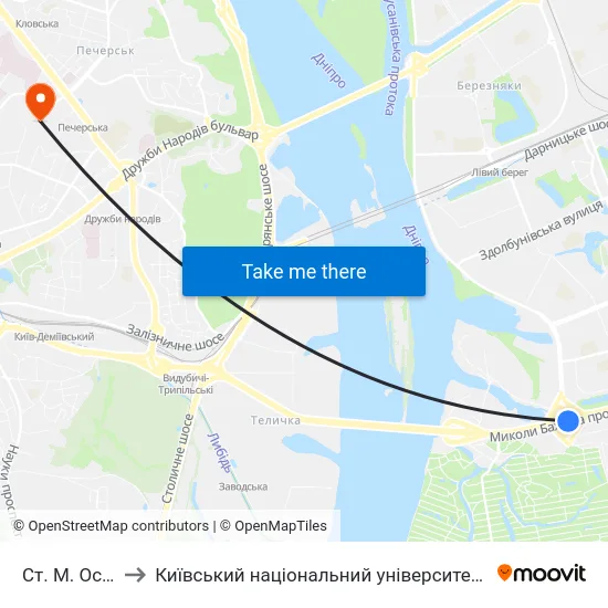 Ст. М. Осокорки to Київський національний університет культури і мистецтв map