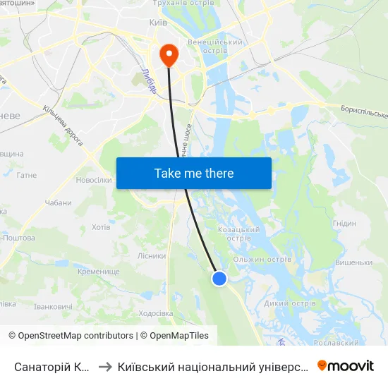 Санаторій Конча-Заспа to Київський національний університет культури і мистецтв map