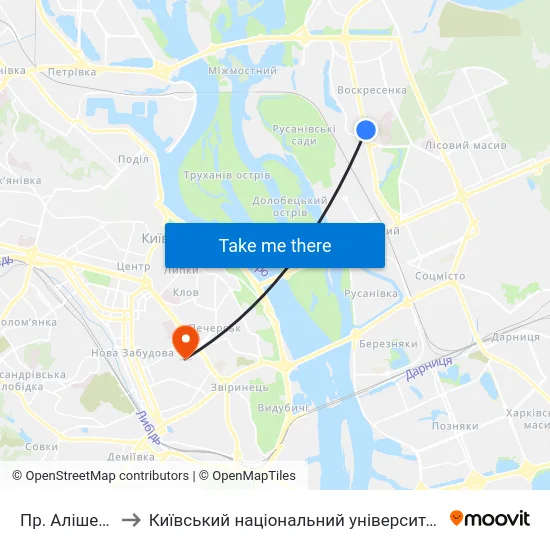 Пр. Алішера Навої to Київський національний університет культури і мистецтв map