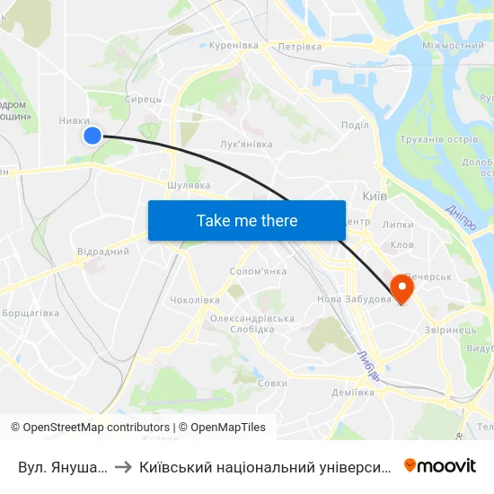 Вул. Януша Корчака to Київський національний університет культури і мистецтв map