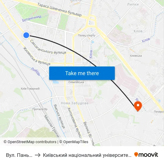 Вул. Паньківська to Київський національний університет культури і мистецтв map
